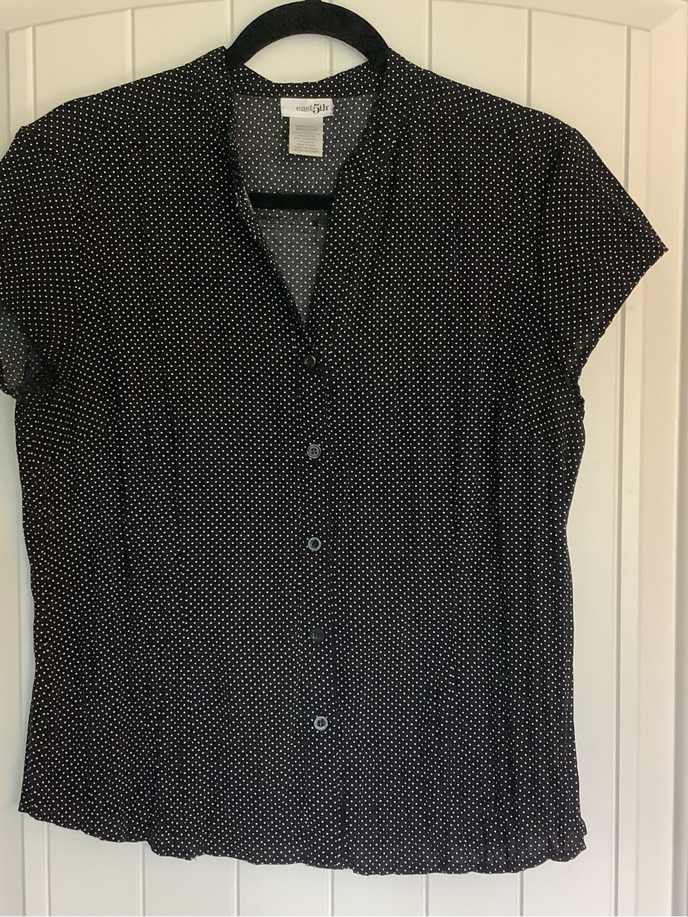 East 5th Black with White Polka Dots V-Neck Blouse